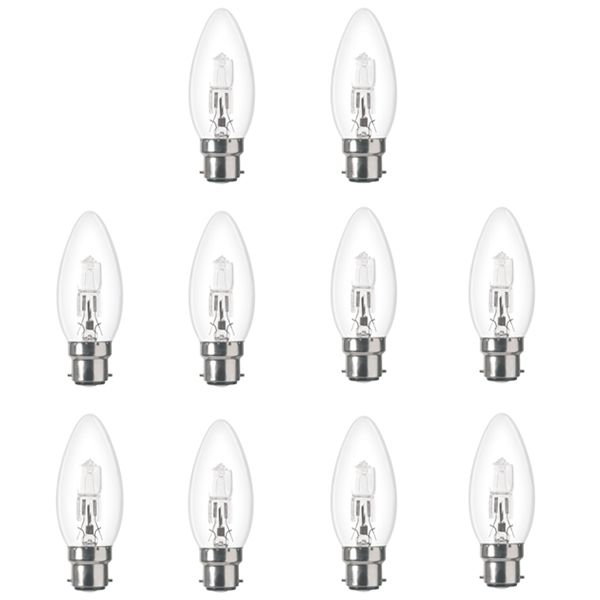 10x Low Energy Halogen Candle 18W B22d Clear