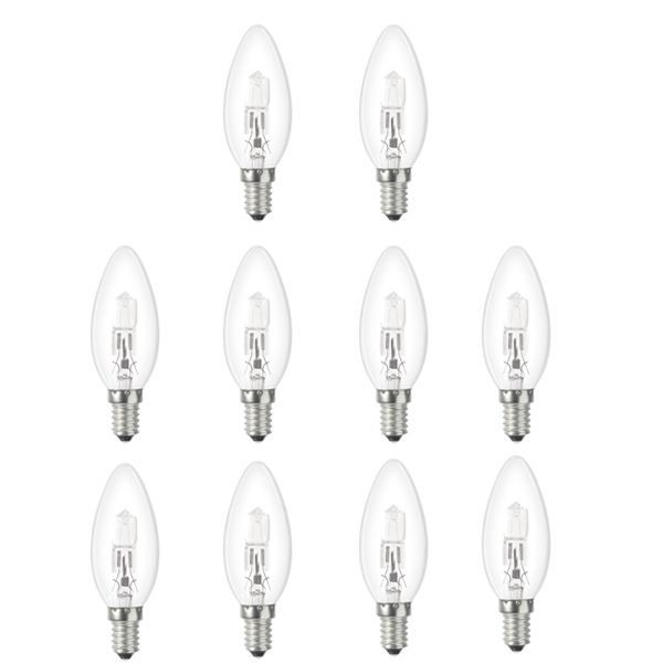 10x Low Energy Halogen Candle 18W E14 Clear
