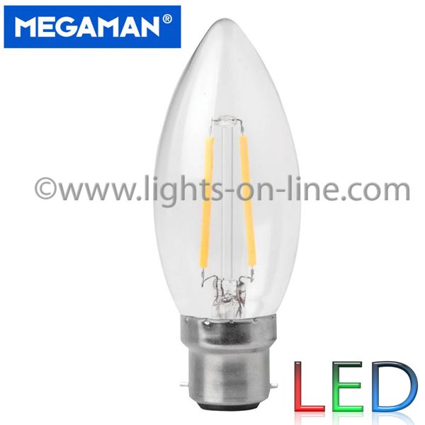 LED Filament Candle Megaman 3w B22d Clear
