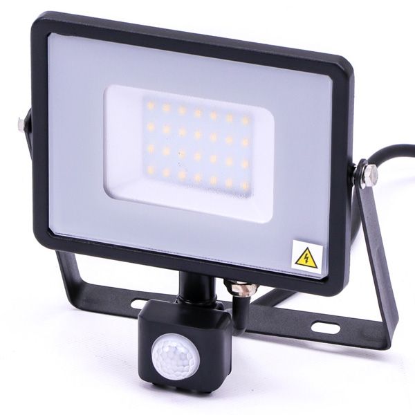 30w Slimline LED Floodlight Black PIR Sensor