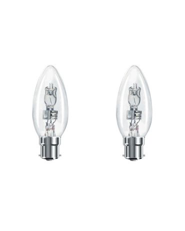 2x LOW ENERGY HALOGEN CANDLE 18W B22D CLR