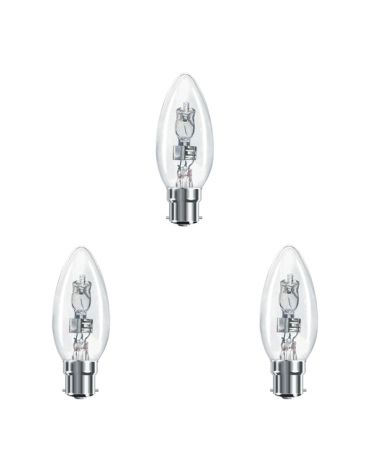 3x Low Energy Halogen Candle 42W B22D Clear