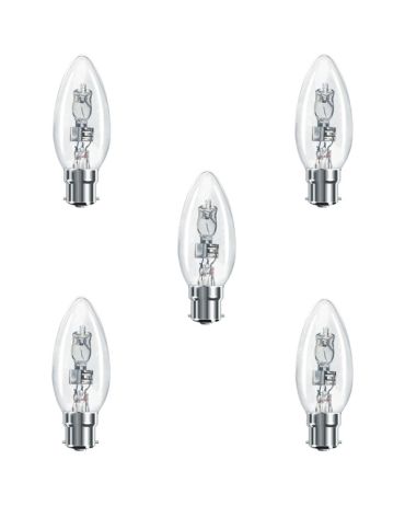 5x LOW ENERGY HALOGEN CANDLE 18W B22D CLR