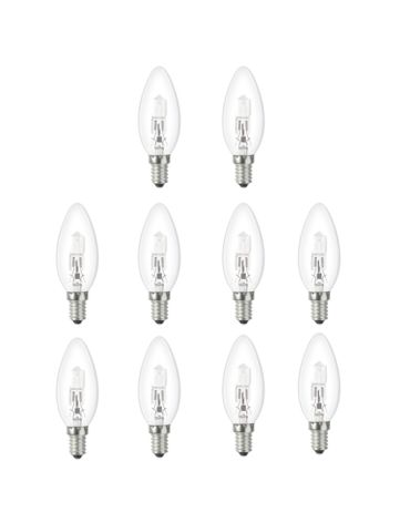 10x Low Energy Halogen Candle 18W E14 Clear