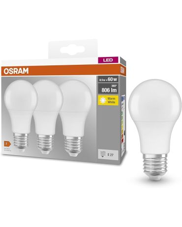 OSRAM LED Classic 8.5w-60w E27 Frosted (3 PK)