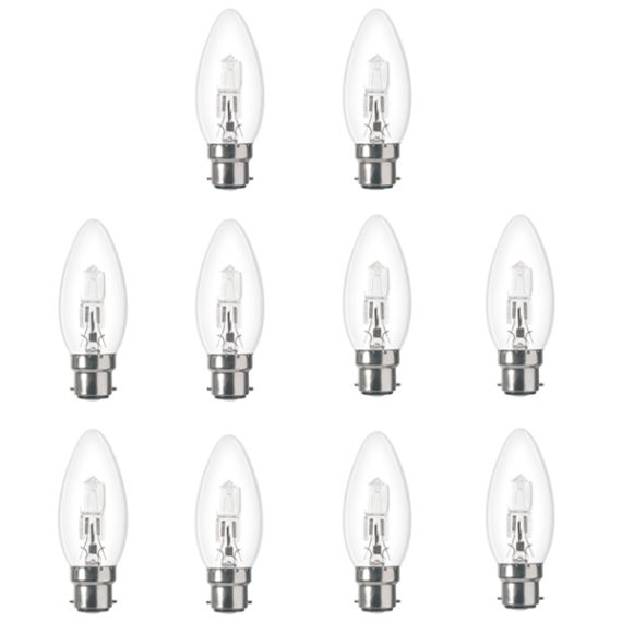10x Low Energy Halogen Candle 28w B22D Clear