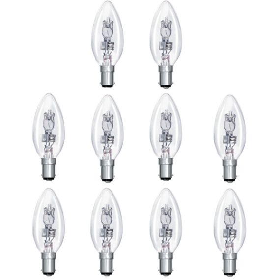 10x Low Energy Halogen Candle 28W B15D Clear