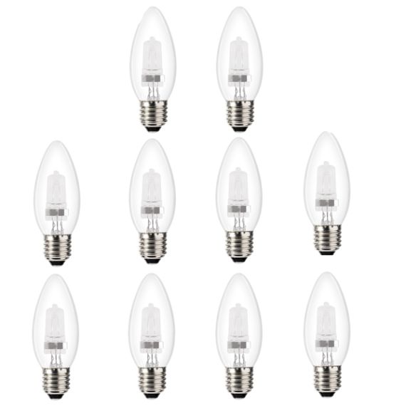 10x Low Energy Halogen Candle 28w E27 Clear